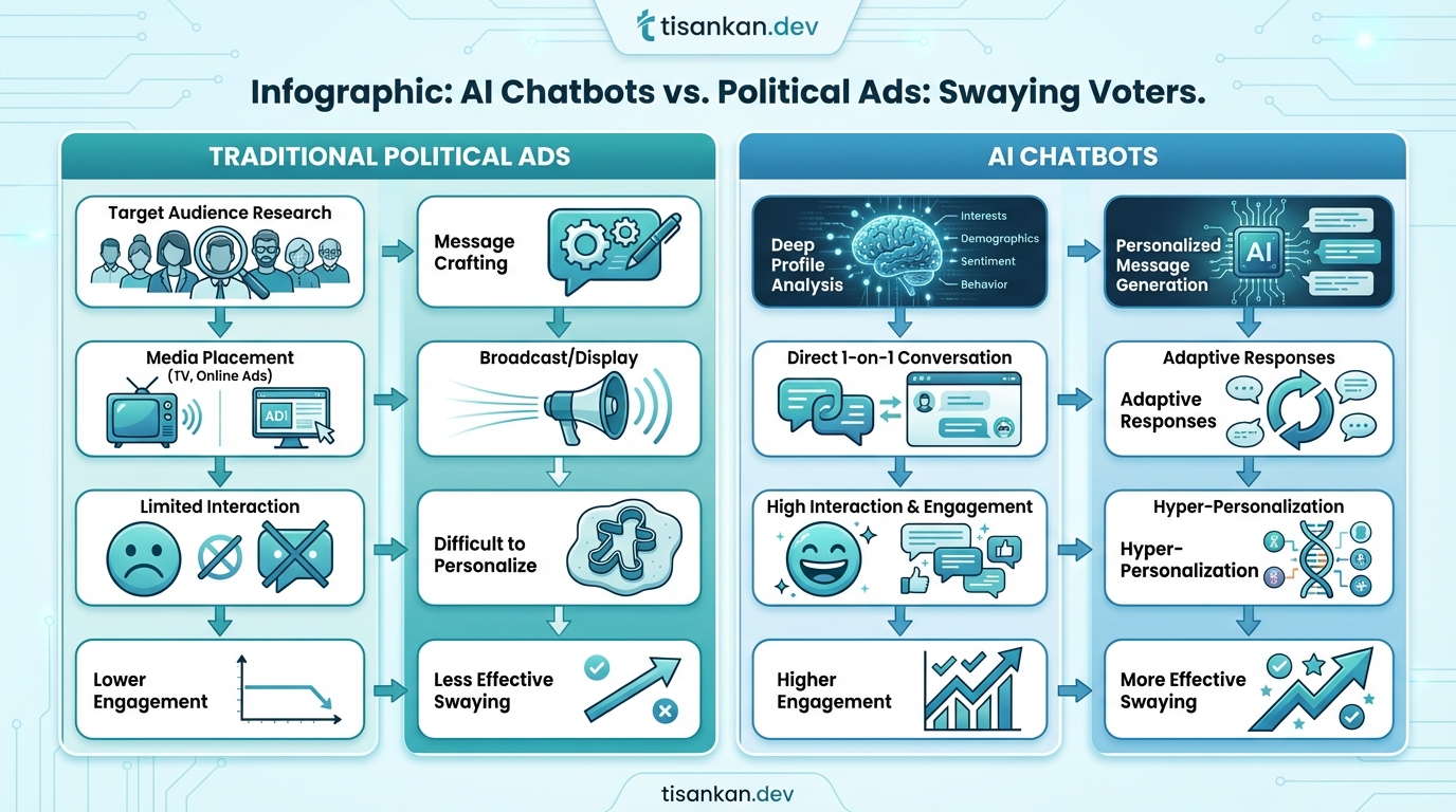 13 Shocking Ways AI Chatbots Can Sway Voters Better Than Political Advertisements: A CTO's Analysis 2 tisankan AI chatbots can sway voters better than political advertisements Infographic