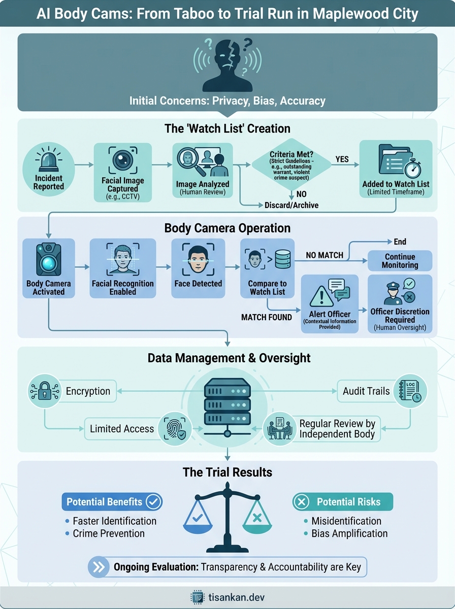 11 Eye-Opening Implications: AI-powered police body cameras, once taboo, get tested on Canadian city's 'watch list' of faces 2 tisankan AI-powered police body cameras, once taboo, get tested on Canadian city's 'watch list' of faces Infographic