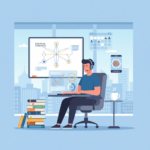 Illustration of a single person managing complex AI systems - an AI solo startup concept