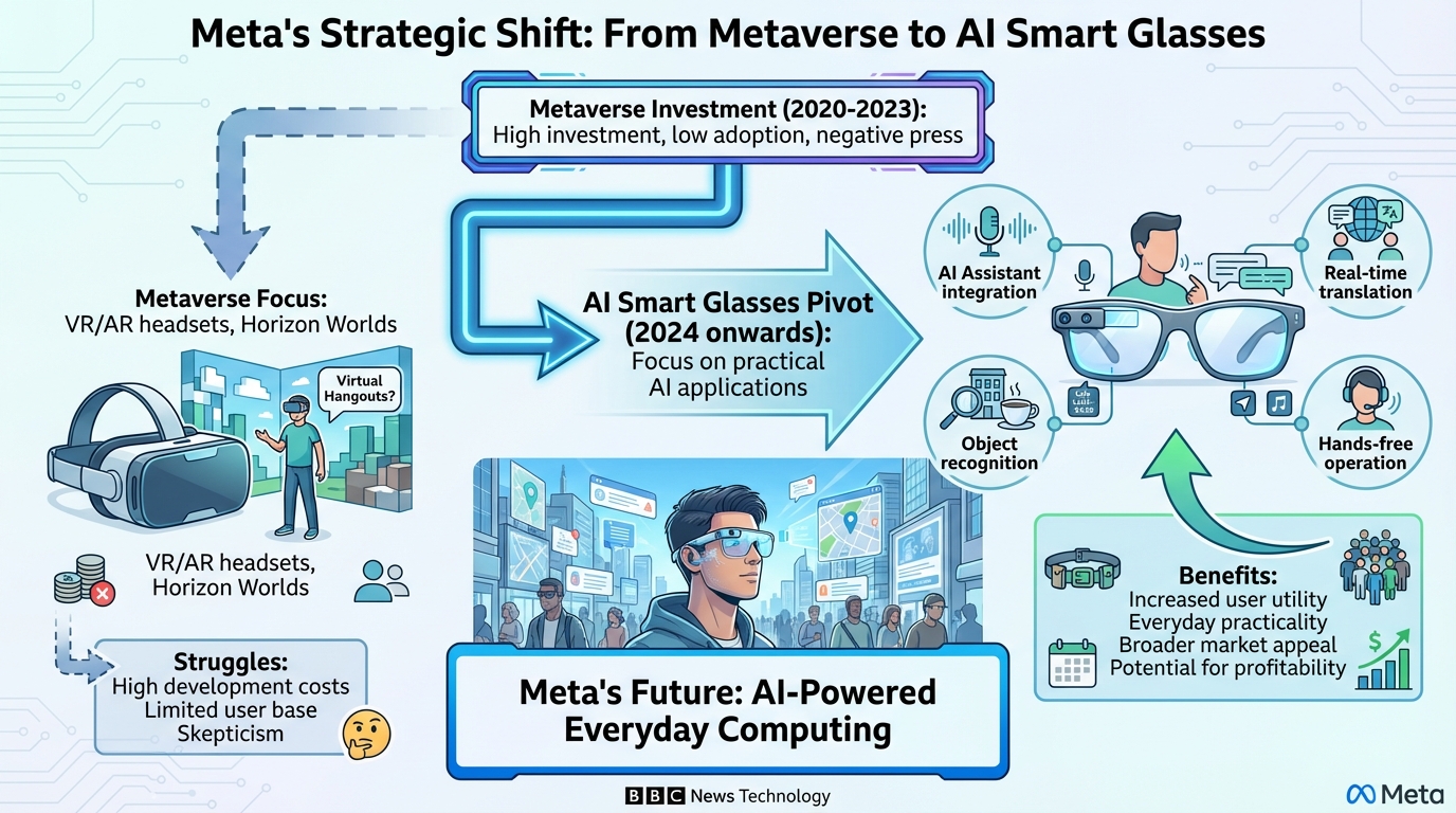 11 Proven Strategies for Meta pivots to AI smart glasses as metaverse bet struggles - BBC Success in 2024 3 tisankan Meta pivots to AI smart glasses as metaverse bet struggles - BBC Infographic