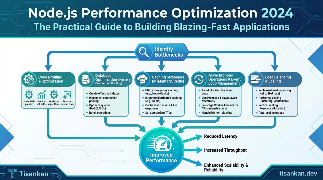 Insane Node.js Performance Optimization 2024: The Practical Guide to Building Blazing-Fast Applications: 7 Proven Techniques 2 tisankan Node.js Performance Optimization 2024: The Practical Guide to Building Blazing-Fast Applications Infographic