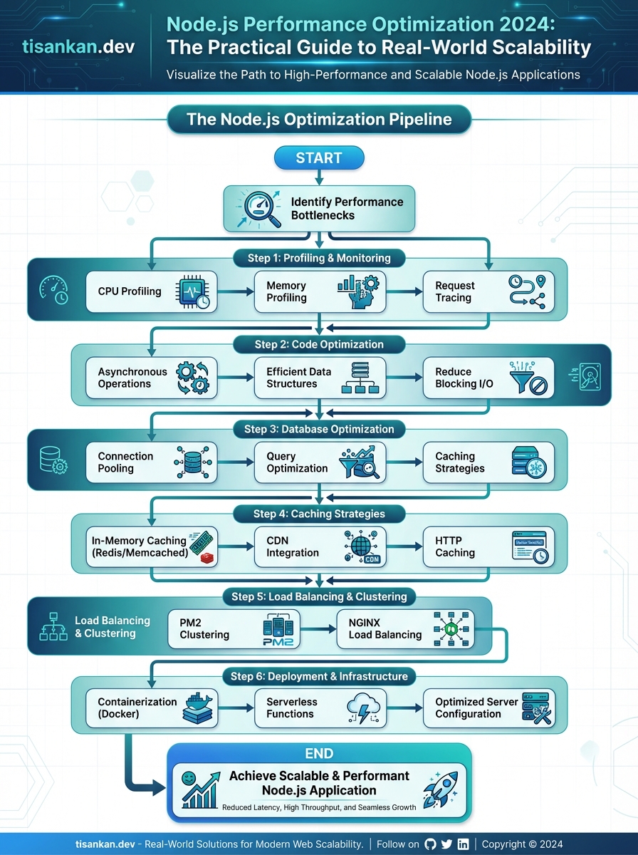 Insane Node.js Performance Optimization 2024: The Practical Guide to Real-World Scalability: 7 Proven Strategies 2 tisankan Node.js Performance Optimization 2024: The Practical Guide to Real-World Scalability Infographic