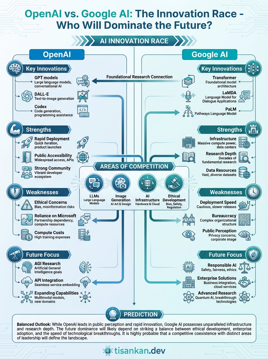 Epic OpenAI vs. Google AI: The Innovation Race - Who Will Dominate the Future? 2 tisankan OpenAI vs. Google AI Infographic