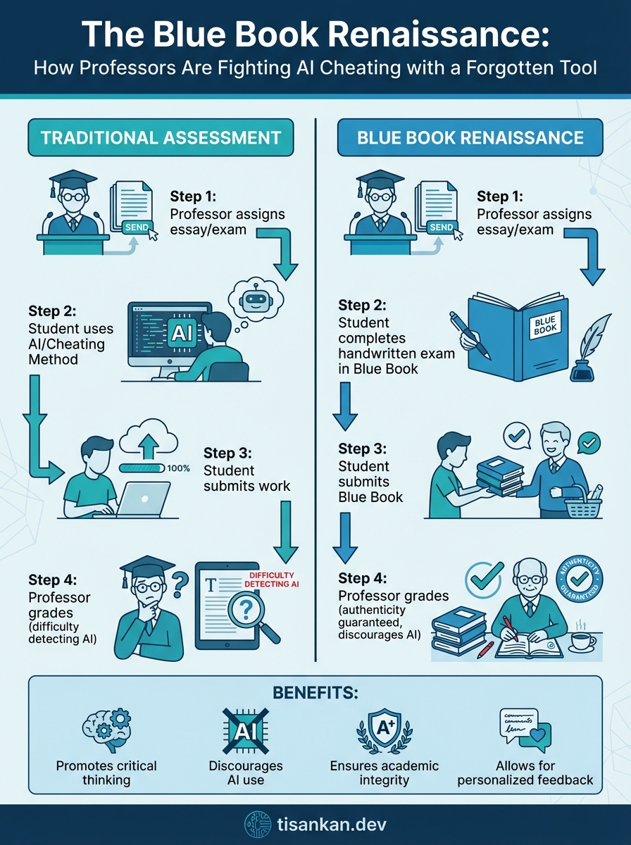 Insane The Blue Book Renaissance: How Professors Are Fighting AI Cheating 2 tisankan The Blue Book Renaissance Infographic
